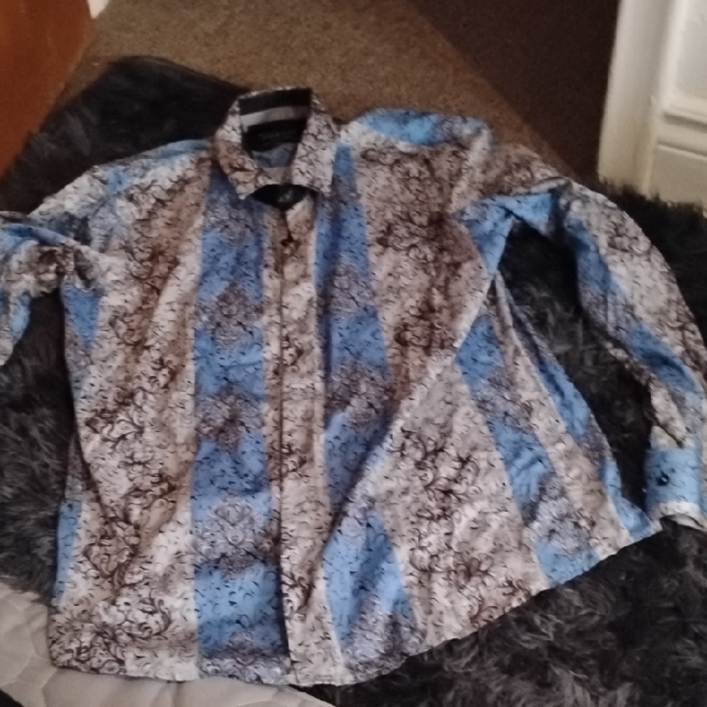 Men's Blue Brown Vintage XXL Barabas Button Dress Shirt